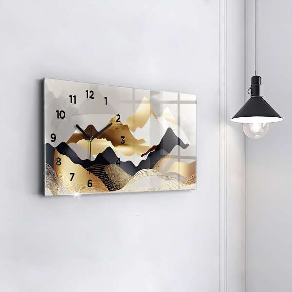 Glass wall clock rectangular Abstract golden mountains