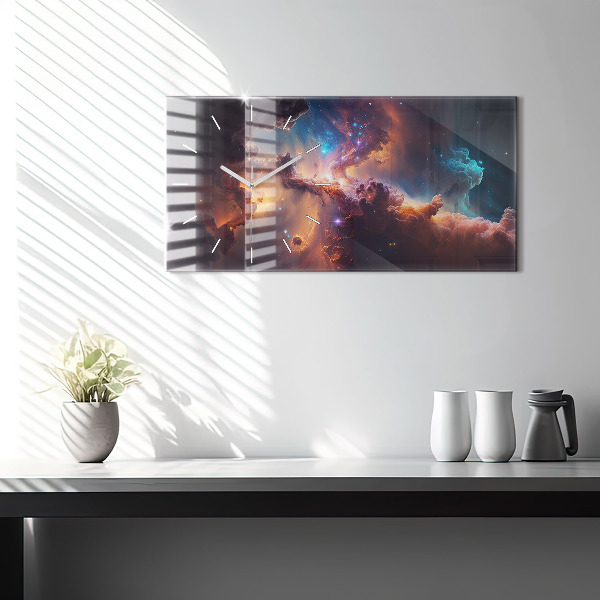 Glass wall clock rectangular The cosmic world of stars
