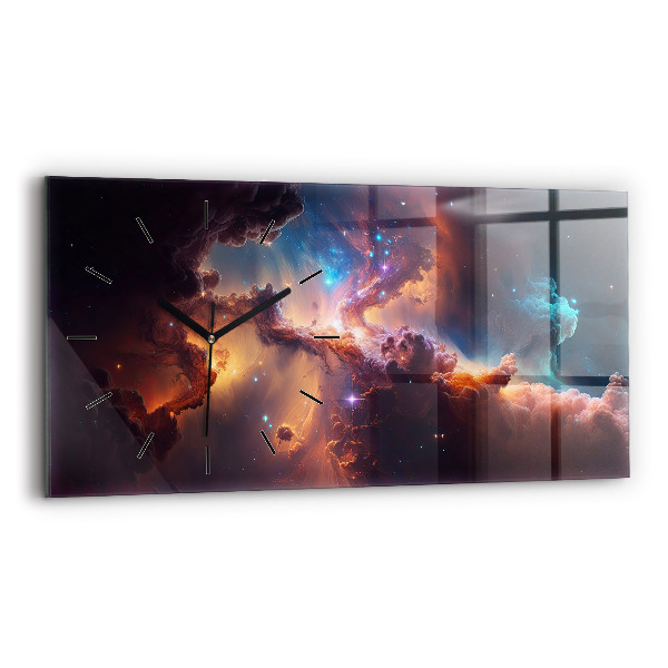 Glass wall clock rectangular The cosmic world of stars