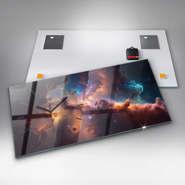 Glass wall clock rectangular The cosmic world of stars