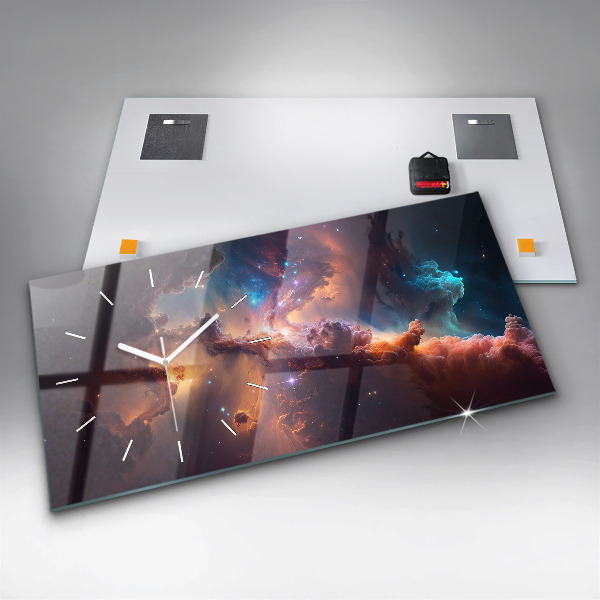 Glass wall clock rectangular The cosmic world of stars