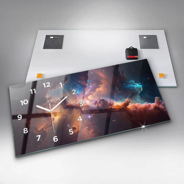 Glass wall clock rectangular The cosmic world of stars