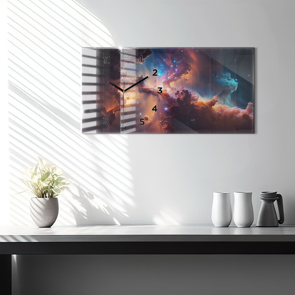 Glass wall clock rectangular The cosmic world of stars
