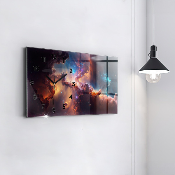 Glass wall clock rectangular The cosmic world of stars