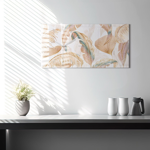 Glass wall clock rectangular Nature leaf pattern