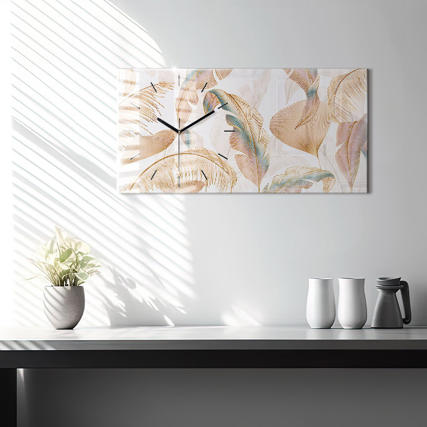 Glass wall clock rectangular Nature leaf pattern