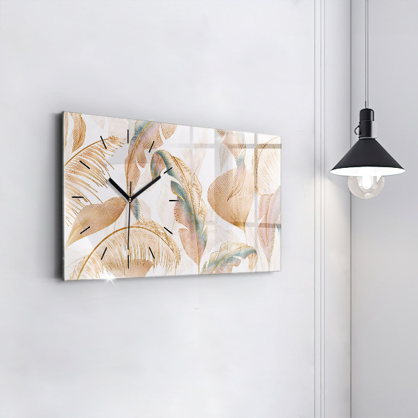 Glass wall clock rectangular Nature leaf pattern