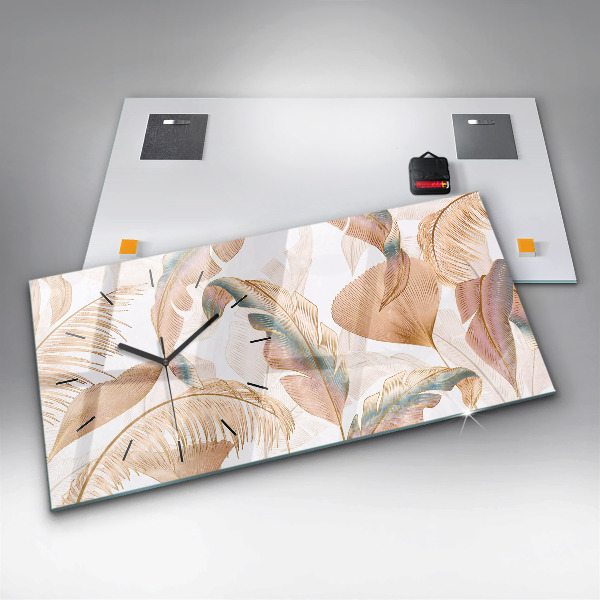Glass wall clock rectangular Nature leaf pattern