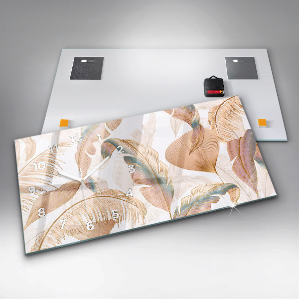 Glass wall clock rectangular Nature leaf pattern