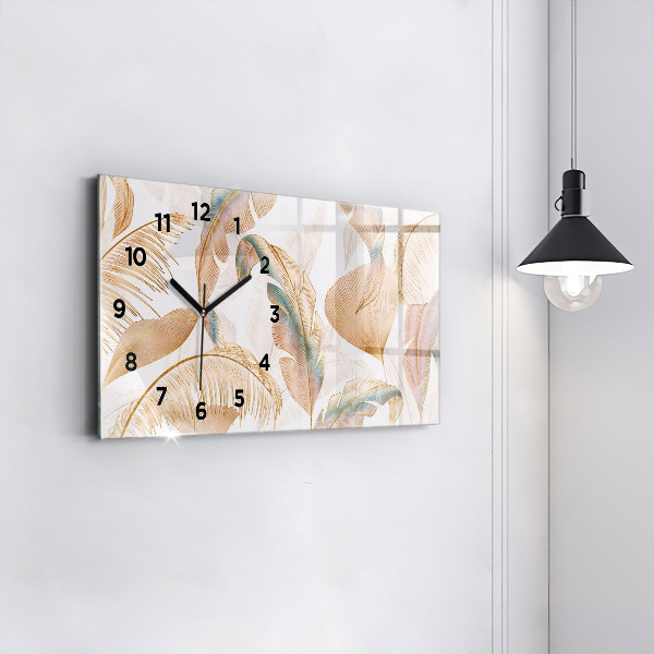 Glass wall clock rectangular Nature leaf pattern