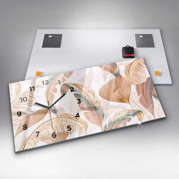 Glass wall clock rectangular Nature leaf pattern