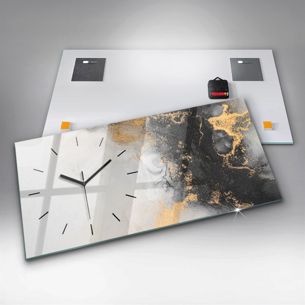 Glass wall clock rectangular Marble art