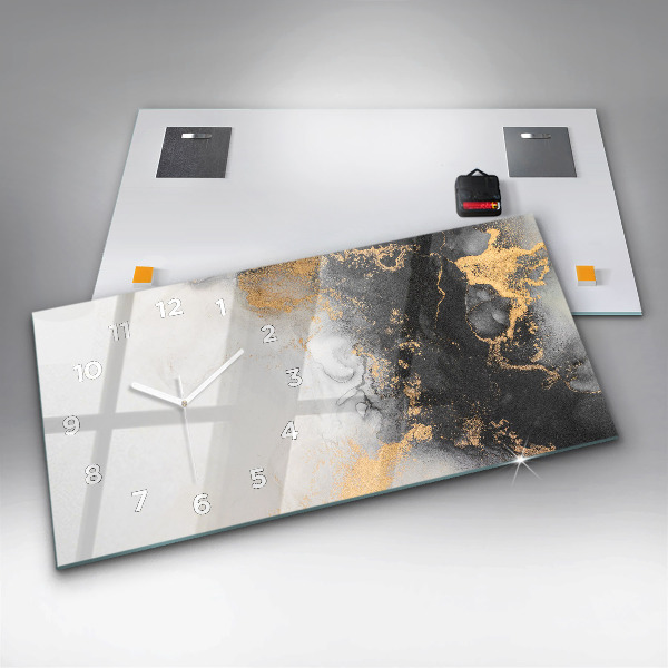 Glass wall clock rectangular Marble art