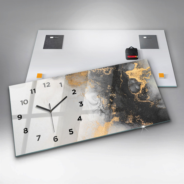 Glass wall clock rectangular Marble art