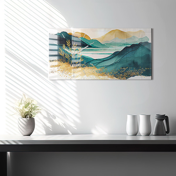 Glass wall clock rectangular Mountain landscape