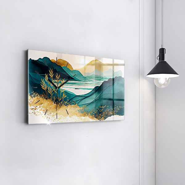 Glass wall clock rectangular Mountain landscape