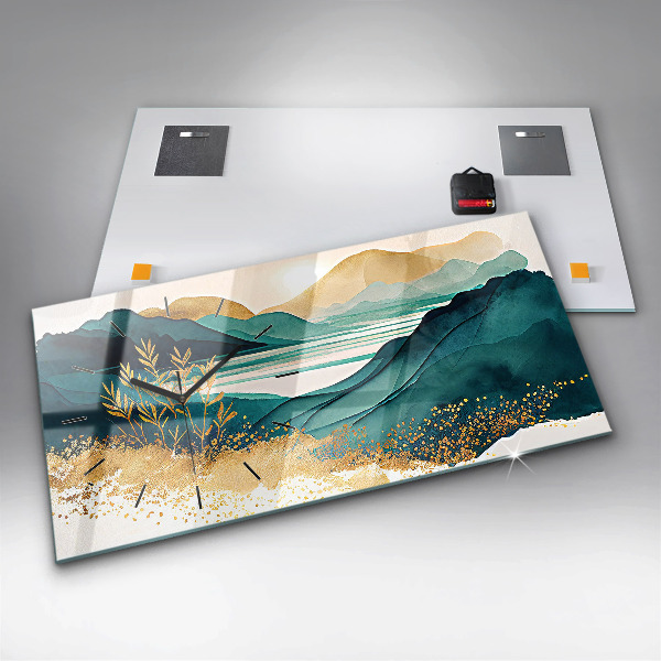 Glass wall clock rectangular Mountain landscape