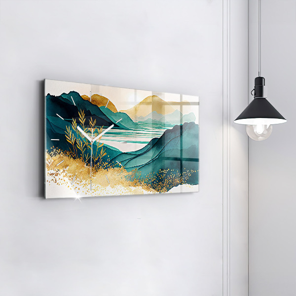 Glass wall clock rectangular Mountain landscape