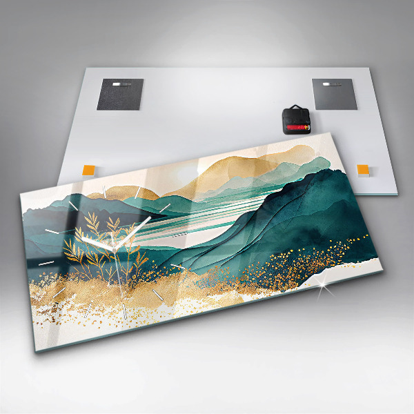 Glass wall clock rectangular Mountain landscape