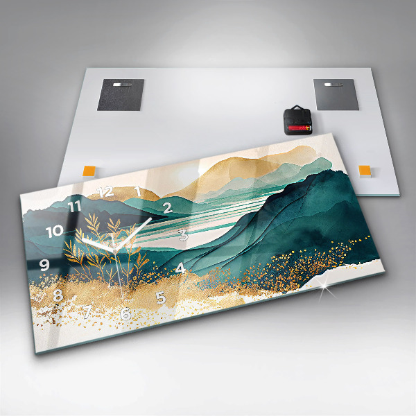 Glass wall clock rectangular Mountain landscape