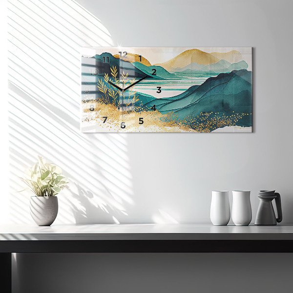 Glass wall clock rectangular Mountain landscape