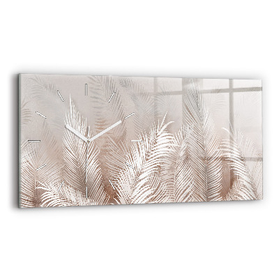 Glass wall clock rectangular Tropical leaves