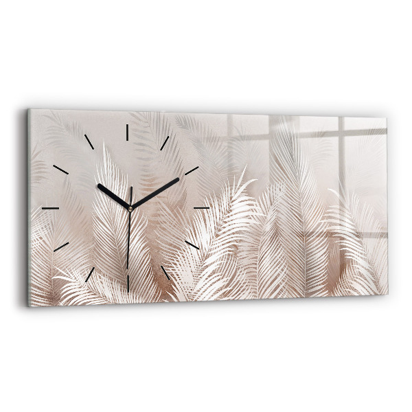 Glass wall clock rectangular Tropical leaves