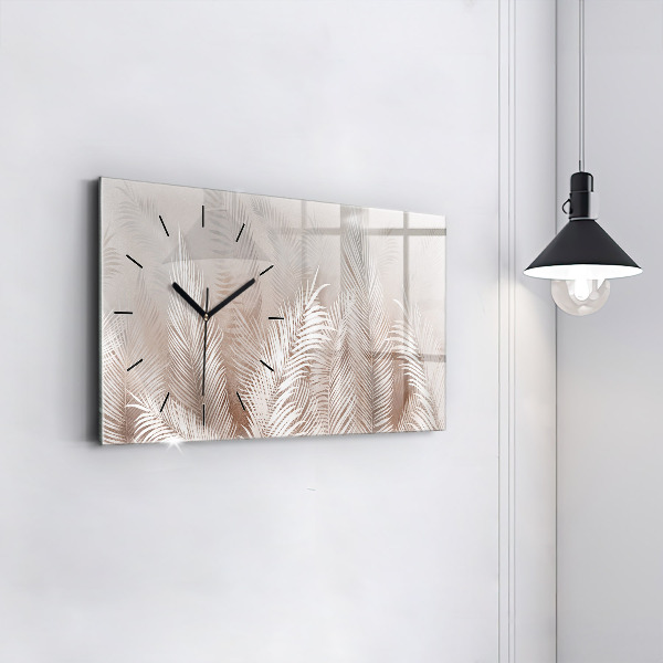 Glass wall clock rectangular Tropical leaves