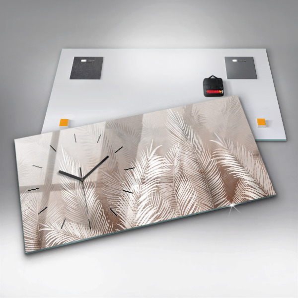 Glass wall clock rectangular Tropical leaves