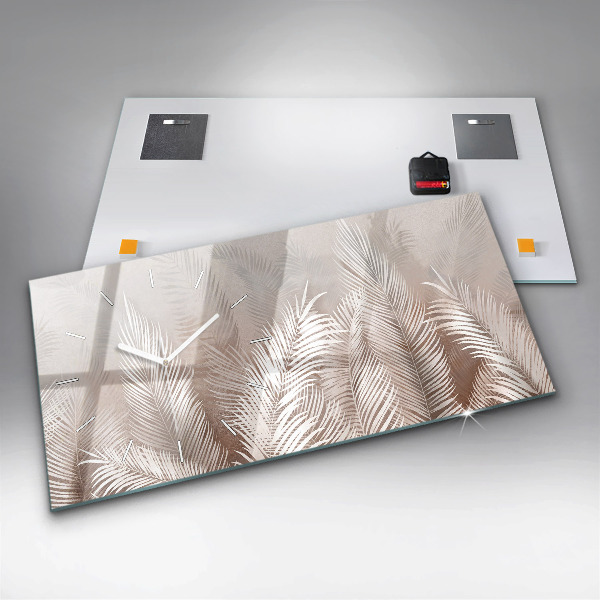 Glass wall clock rectangular Tropical leaves