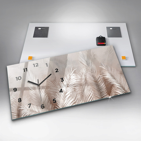Glass wall clock rectangular Tropical leaves