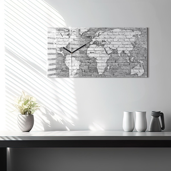 Glass wall clock rectangular World map on the wall