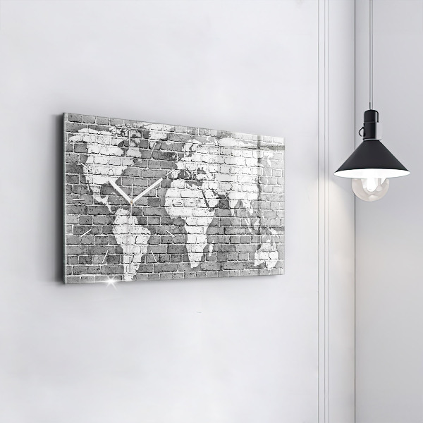 Glass wall clock rectangular World map on the wall