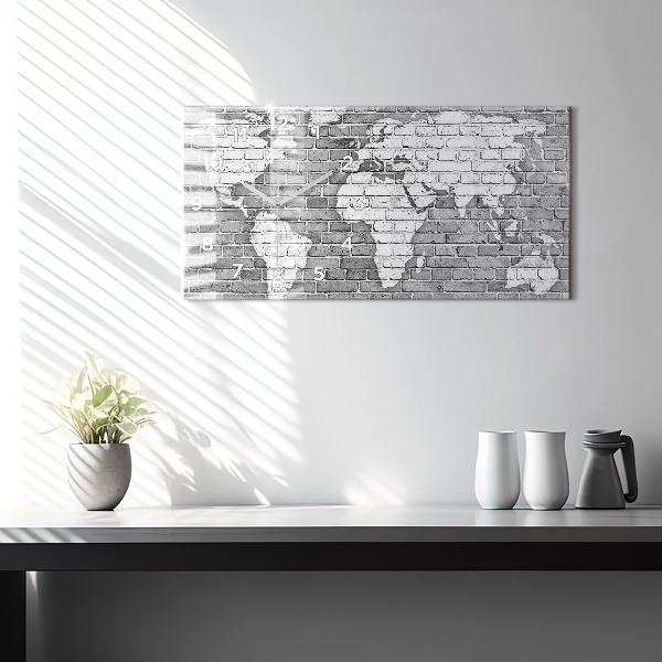 Glass wall clock rectangular World map on the wall