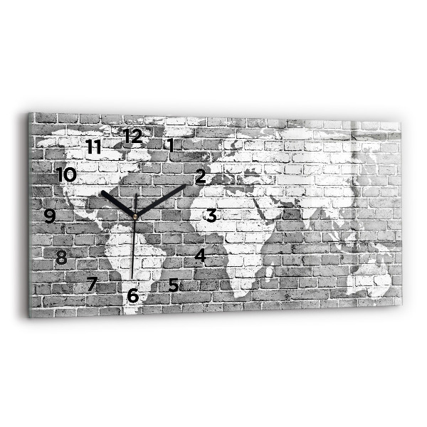 Glass wall clock rectangular World map on the wall