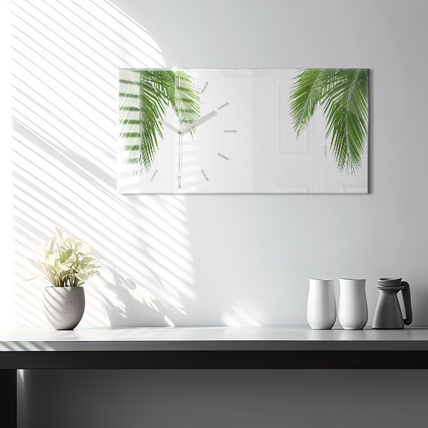 Glass wall clock rectangular Palm leaves nature