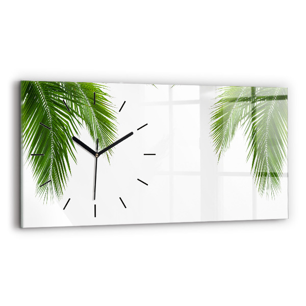 Glass wall clock rectangular Palm leaves nature