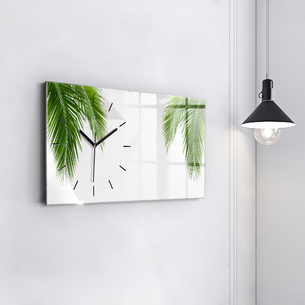 Glass wall clock rectangular Palm leaves nature