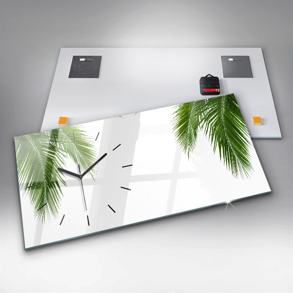 Glass wall clock rectangular Palm leaves nature