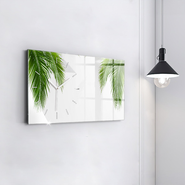 Glass wall clock rectangular Palm leaves nature