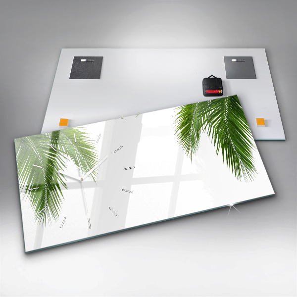 Glass wall clock rectangular Palm leaves nature