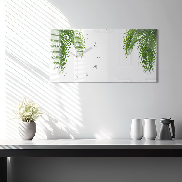 Glass wall clock rectangular Palm leaves nature