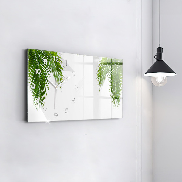 Glass wall clock rectangular Palm leaves nature