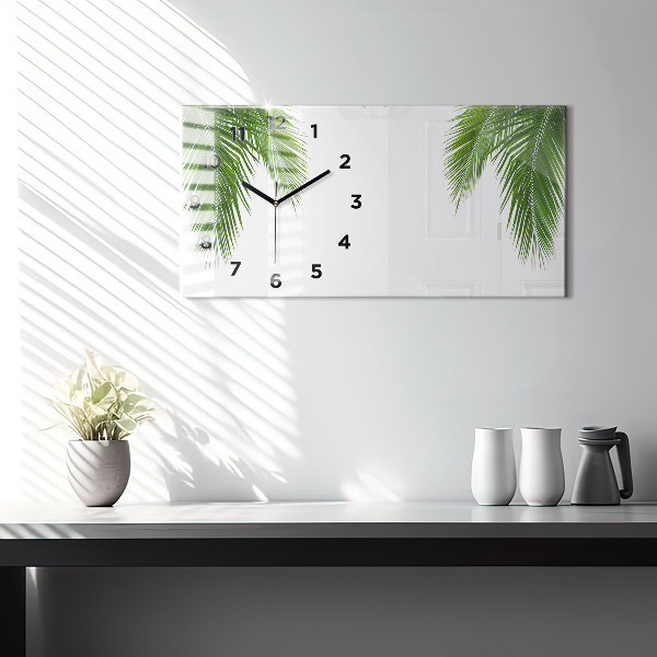 Glass wall clock rectangular Palm leaves nature
