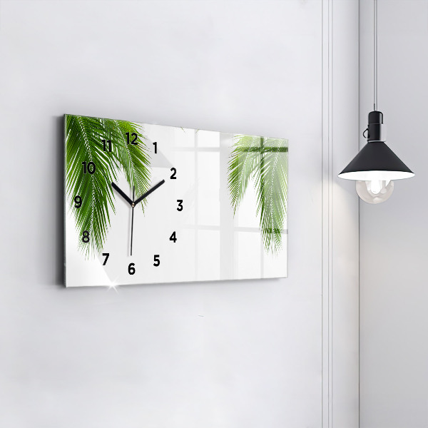 Glass wall clock rectangular Palm leaves nature