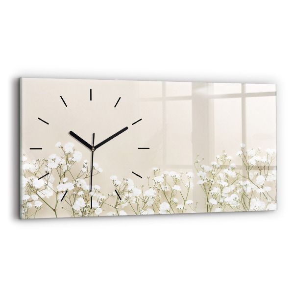 Glass wall clock rectangular Blooming flowers
