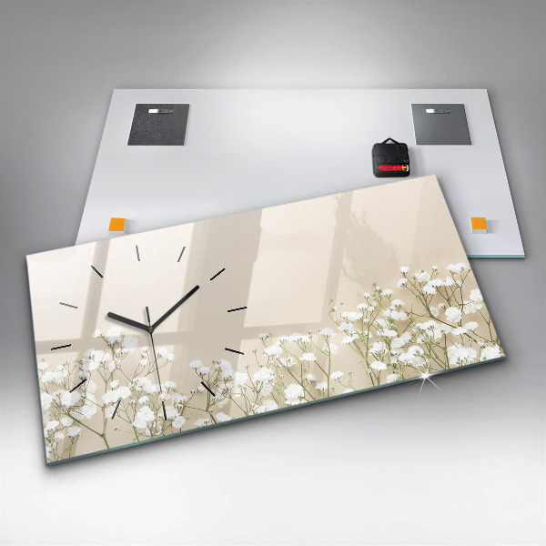 Glass wall clock rectangular Blooming flowers