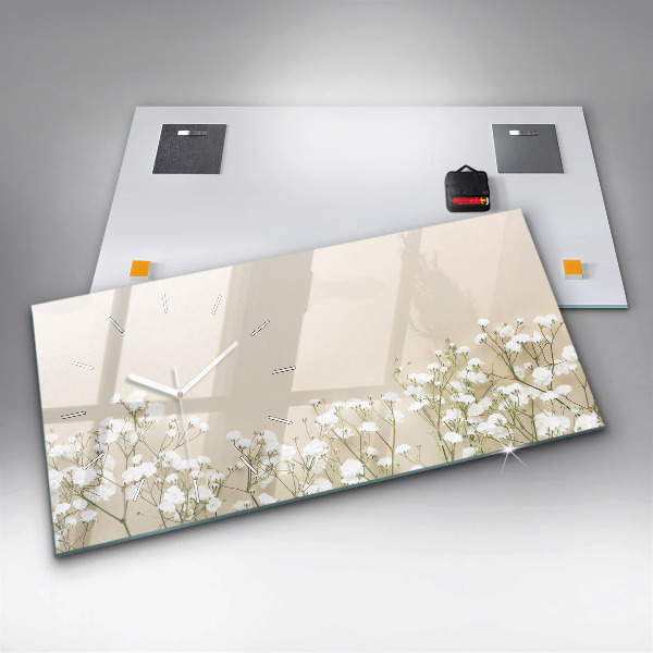 Glass wall clock rectangular Blooming flowers