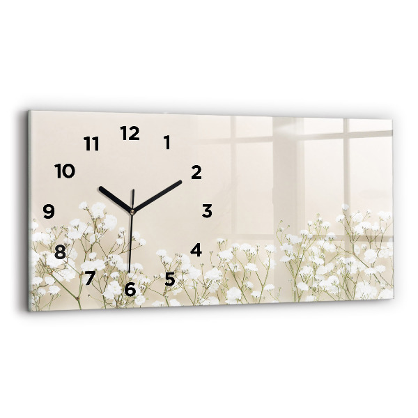 Glass wall clock rectangular Blooming flowers