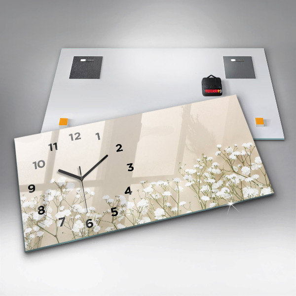Glass wall clock rectangular Blooming flowers